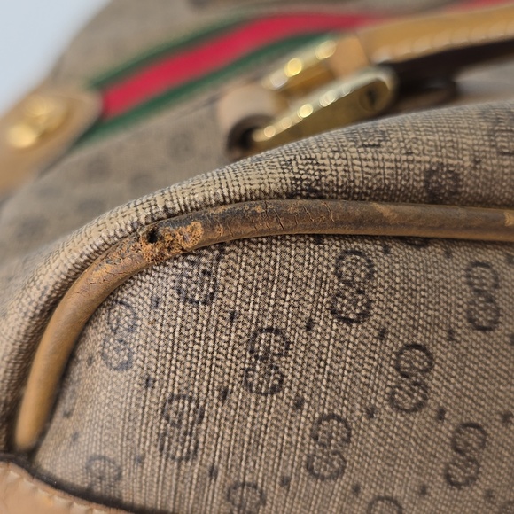 GUCCI - Vintage GG Supreme Boston Bag in Tan, PVC & Leather, with Sherry Line - Picture 10 of 16